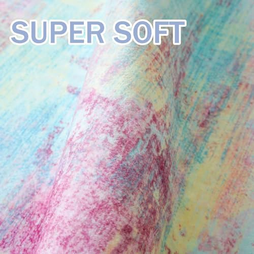 IOHOUZE Abstract Runner Rug 2x6 Ft Washable Runners for Hallways, Non Slip Kitchen Runner Printed Faux Wool Entryway Runner Indoor, Modern Abstract Floor Carpet for Hall Kitchen Bedroom, Pink Teal