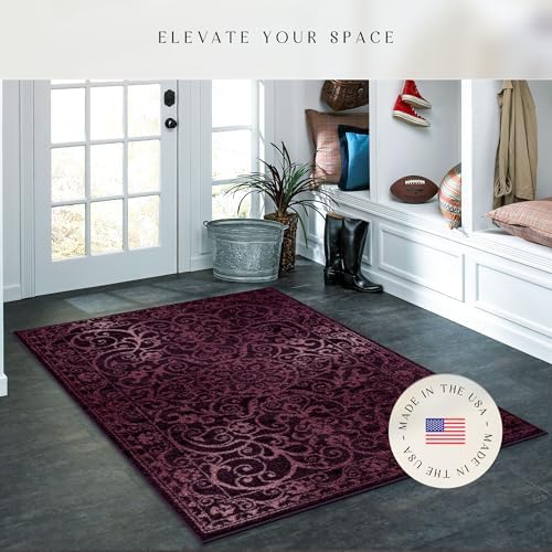 Maples Rugs Pelham Vintage Medallion Area Rugs, 3'4 x 5', Wineberry