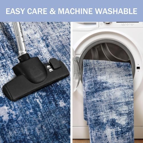 IOHOUZE Abstract Area Rug 3x4 Ft Washable Rugs for Entryway Indoor, Non Slip Kitchen Rug Printed Faux Wool Throw Rugs, Indoor Door Mat for Door Entrance Foyer Living Room, Navy/Grey