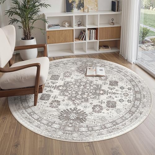 zesthome Round Rug 6ft,Circle Rug for Dining Room Table,Brown