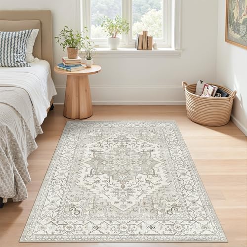 befbee Area Rug for Living Room 3x5, Neutral Non Slip Low Pile Carpet Beige