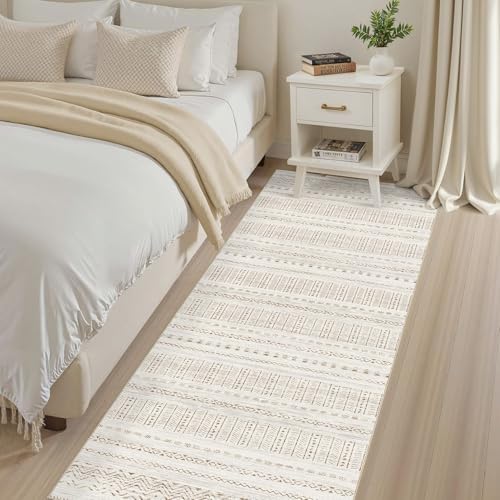 cotiled Hallway 2.6x8 Runner Rugs Washable Boho Rug Brown/Cream