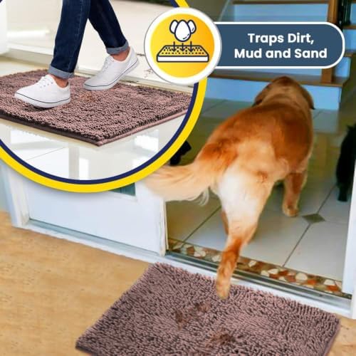 Muddy Mat® | Super Water Absorbent Door Mat Indoor, Microfiber Quick Dry Chenille Entryway Rug, Slip Resistant Front Door Mat, Indoor Mats for Entryway, Machine Washable Pet Rug, Blush Pink 19" x 30"