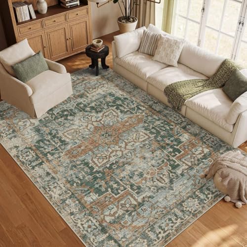 Rugxara Area Rugs 5x7 Washable Rug for Living Room Bedroom, Green/Brown