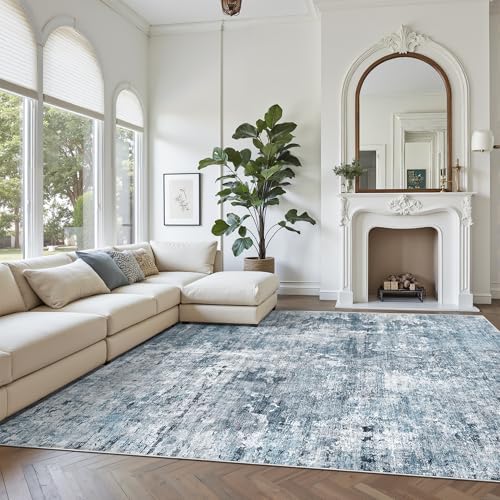 Soalmost Abstract Rug 8x10 Large Living Room Area Rugs Washable Blue/Grey