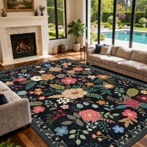 10x14 Area Rug for Living Room Washable Carpet (Black)