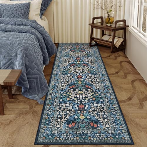 GarveeHome Blue Floral 2.5x8 Washable Kitchen Runner Rug