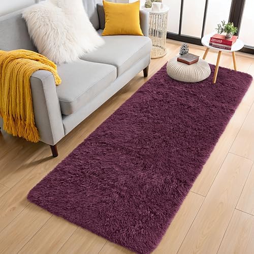 OLANLY 2x6 Machine Washable Runner Rugs for Hallway, Soft Fluffy Shaggy Bedside Rugs for Bedroom, Living Room, Indoor Floor Carpet for Kids Girls Boys, Nursery Rooms, Home Decor Aesthetic, Burgundy