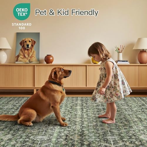5x7 Area Rugs for Living Room Bedroom, Green Washable Non-Slip Carpet