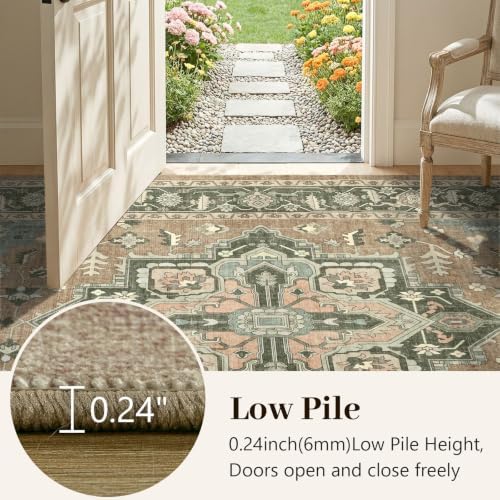 5x7 Ft Area Rugs for Living Room, Soft Non-Slip Machine Washable Rug, Vintage Stain Resistant Carpets for Bedroom Nursery Dining Room Home Decor (Brown)