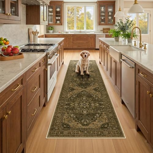 RELEANY Washable Area Rug, Runner 2'6"x8', Brown/Dark Brown