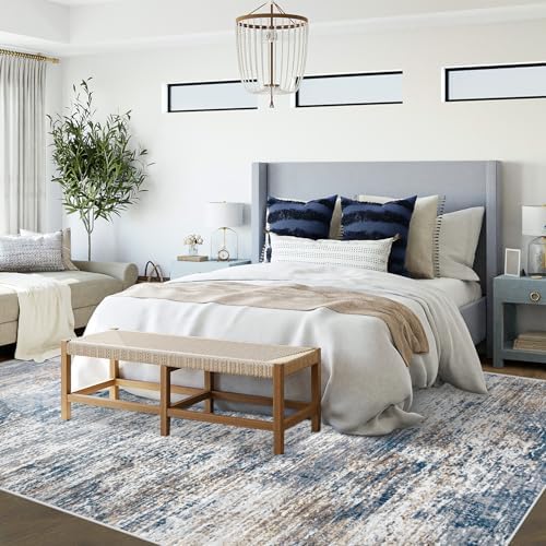 XLUEZ 6x9 Area Rugs for Living Room, Washable Modern Abstract Large Area Rug Neutral Soft Non Slip Kids Rug Stain Resistant Indoor Carpet for Bedroom Nursery Dining Room Playroom(BlueWhite, 6'x9')