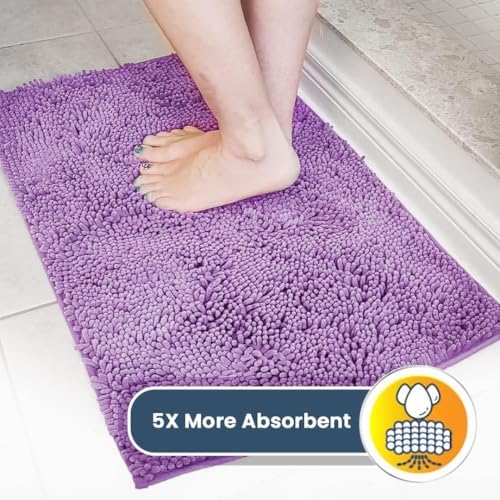 Muddy Mat® | Super Water Absorbent Door Mat Indoor, Microfiber Quick Dry Chenille Entryway Rug, Slip Resistant Front Door Mat, Indoor Mats for Entryway, Machine Washable Pet Rug, Purple 30" x 48"