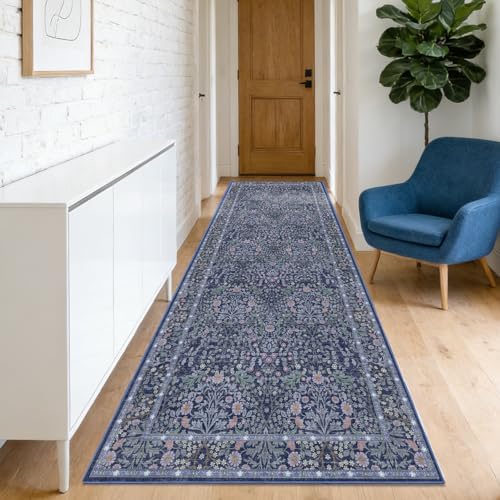 2'6" x 10' Runners Rug for Kitchen Washable Soft Carpet (Blue)