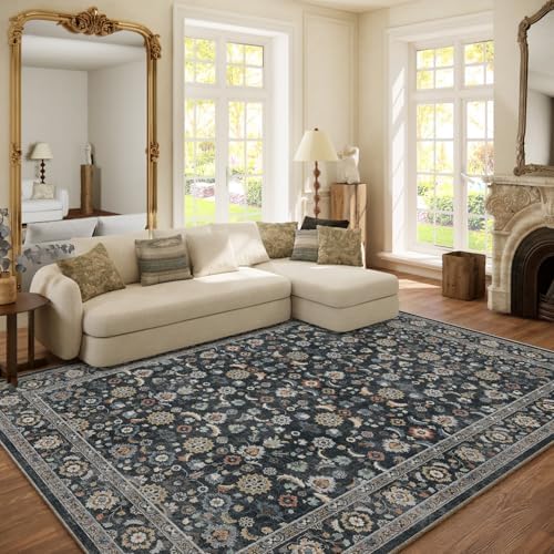 Washable Area Rugs for Living Room: 6x9 Bedroom Rug Vintage Boho Area Rug Stain Resistant Non Slip Low Pile Lightweight Soft Carpets for Living Room Dining Room Kitchen Nursery Kids Room Farmhouse
