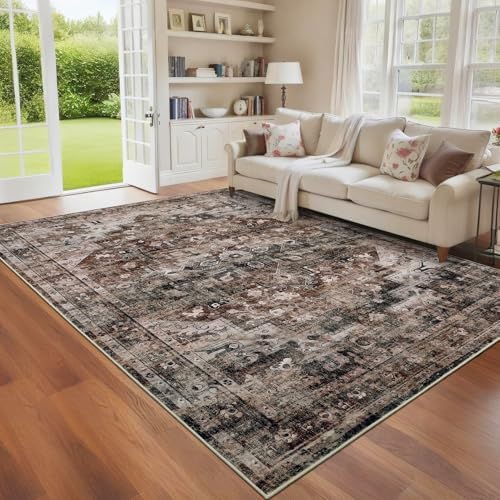 GarveeHome Washable Area Rug 3x5 Vintage Living Room Rug Brown