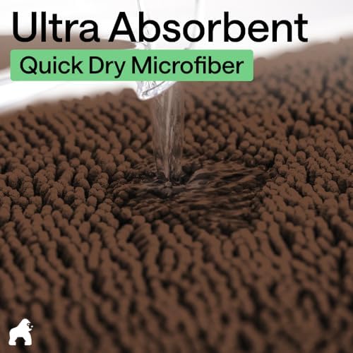 GORILLA GRIP Bath Rug Mat for Bathroom, Absorbent Chenille, 48x24 Brown