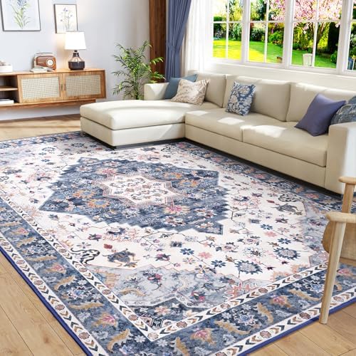 Amearea Vintage Design Area Rugs for Living Room, 4x6 Blue Bedroom Rug