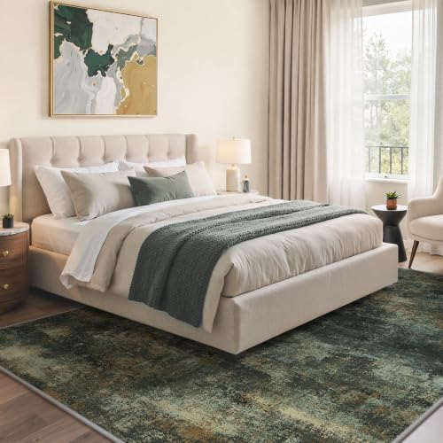 BEIMO 8x10 Area Rug for Bedroom, Smoky Green Washable Abstract Non Slip Rug