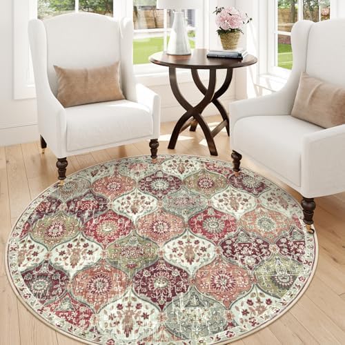 Lahome Moroccan Round Area Rugs, Washable Small Round Rug 3ft Non-Slip