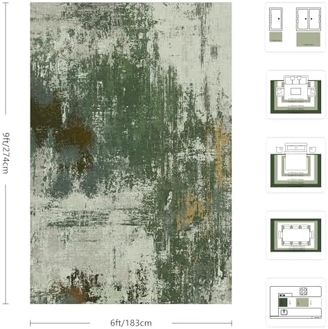 6x9 Area Rugs - Modern Abstract Washable Rug, Ultra Soft Non Slip Low Pile Large Rugs for Living Room, Floor Carpet for Bedroom Dining Room Office Laundry Nursery Home(Green)