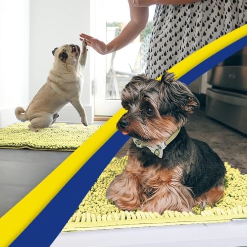 Muddy Mat® | Super Water Absorbent Door Mat Indoor, Microfiber Quick Dry Chenille Entryway Rug, Slip Resistant Front Door Mat, Indoor Mats for Entryway, Machine Washable Pet Rug, Yellow 24"x60"