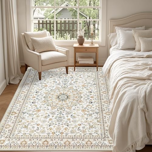 4x6 Area Rugs Living Room: Washable Vintage Rug for Bedroom Beige