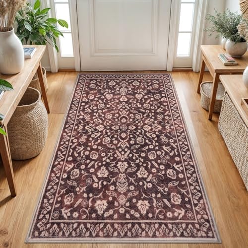 Vintage Washable Rugs for Entryway 3x5 Area Rug Non Slip Door Mat