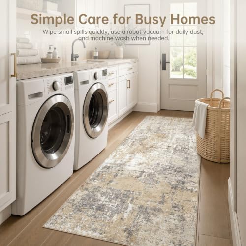 LOONGRUG Runner Rug 3x8 Washable Non-Slip Kitchen Neutral Modern Rug