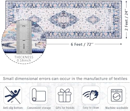 Amearea Vintage Design Runner Rugs for Living Room, 2x6 Blue Runner Rug