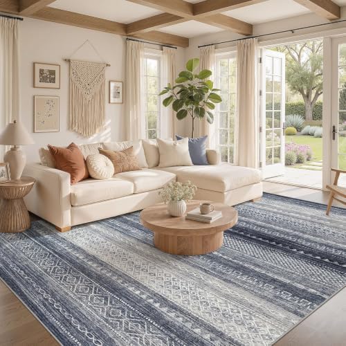 Nakagishi Boho 10x14 Area Rug Living Room Rugs Machine Washable Blue