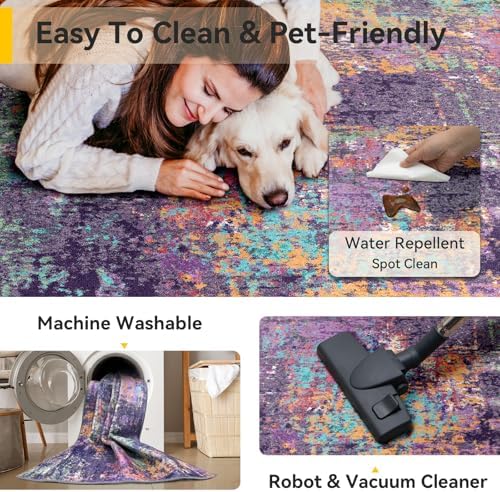 RELEANY Washable Runner 2'x6' Abstract Area Rug for Hallway Purple Multi
