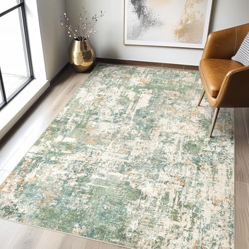 LOONGRUG 3x5 Rug Machine Washable Neutral Modern Abstract Soft Rug Green