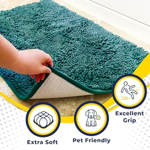 Muddy Mat® | Super Water Absorbent Door Mat Indoor, Microfiber Quick Dry Chenille Entryway Rug, Slip Resistant Front Door Mat, Indoor Mats for Entryway, Machine Washable Pet Rug, Teal 48" x 72"