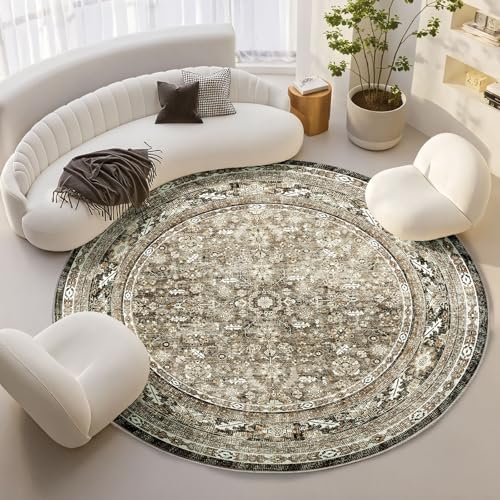 OPPODREAM Vintage Brown Area Rugs 6' Round, Washable Rug for Living Room