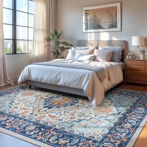 Lofus 6x9 Area Rugs for Living Room Bedroom, Soft Boho Carpet Floral Blue