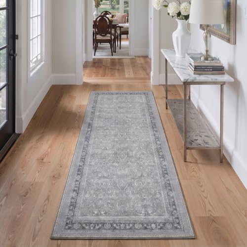 Bavni 2X5 Washable Hallway Runner Rug, Boho VintageDamask Non Slip