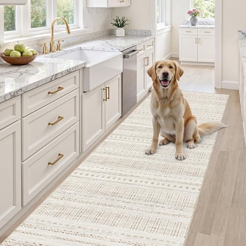 cotiled Hallway 2.6x8 Runner Rugs Washable Boho Rug Brown/Cream