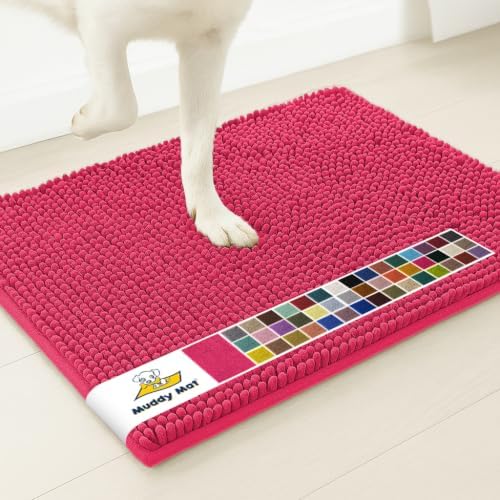 Muddy Mat® | Super Water Absorbent Door Mat Indoor, Microfiber Quick Dry Chenille Entryway Rug, Slip Resistant Front Door Mat, Indoor Mats for Entryway, Machine Washable Pet Rug, Hot Pink 2ft x 4ft