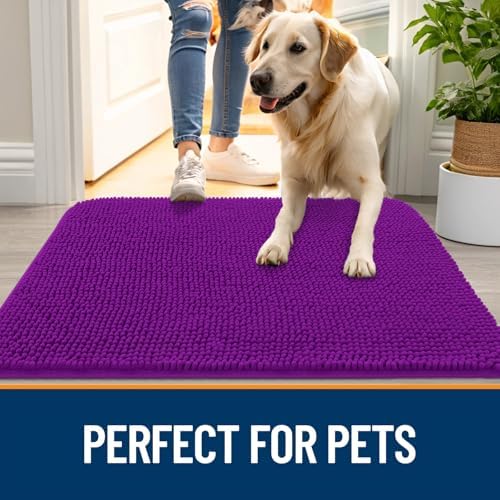 OLANLY Dog Door Mat for Muddy Paws 59x32, Super Absorbent Chenille Mud Mat