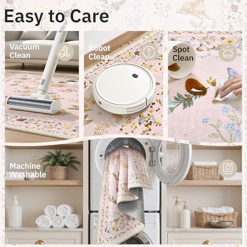 Soalmost Dog 6x9 Pink Area Rugs for Baby Girl Nursery, Washable Soft Rug