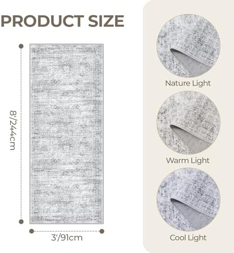 3x8 Runner Rug Non Slip,Washable Hallway Runner Rug,Grey