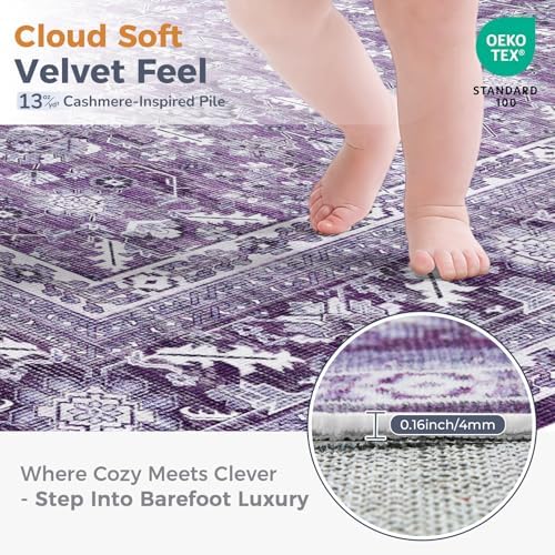 OPPODREAM Vintage Purple Area Rugs 3x6, Washable Rug for Living Room