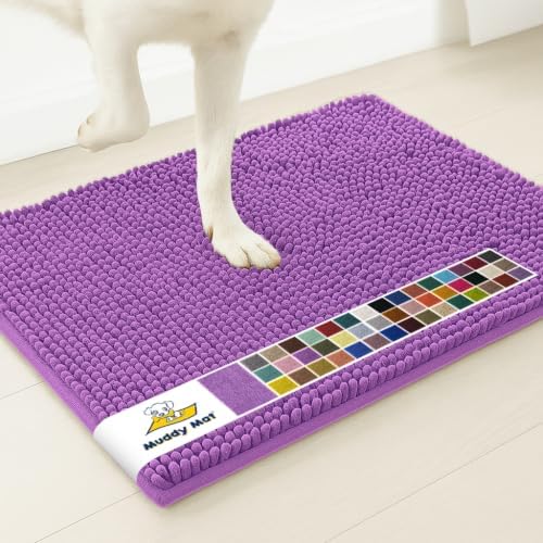 Muddy Mat® | Super Water Absorbent Door Mat Indoor, Microfiber Quick Dry Chenille Entryway Rug, Slip Resistant Front Door Mat, Indoor Mats for Entryway, Machine Washable Pet Rug, Purple 30" x 48"