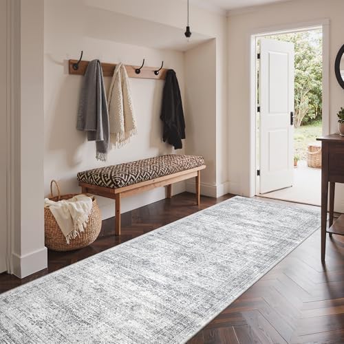 3x8 Runner Rug Non Slip,Washable Hallway Runner Rug,Grey