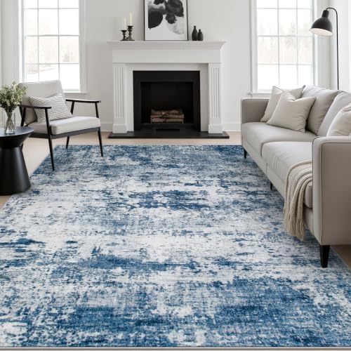 8x10 Area Rug Living Room: Modern Washable Indoor Soft Carpet Blue