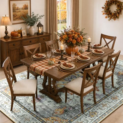RELEANY Washable Area Rug, Large 9'x12', Beige/Carbon Grey/Orange