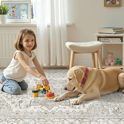 befbee Area Rug for Living Room 3x5, Neutral Non Slip Low Pile Carpet Beige