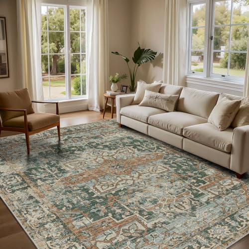 Rugxara Area Rugs 5x7 Washable Rug for Living Room Bedroom, Green/Brown