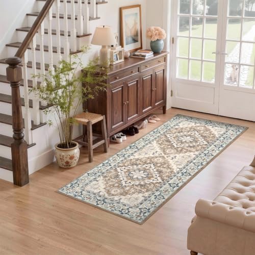 Lofus 2x5 Hallway Kitchen Washable Runner Rug, Boho Entry Long Carpet Brown